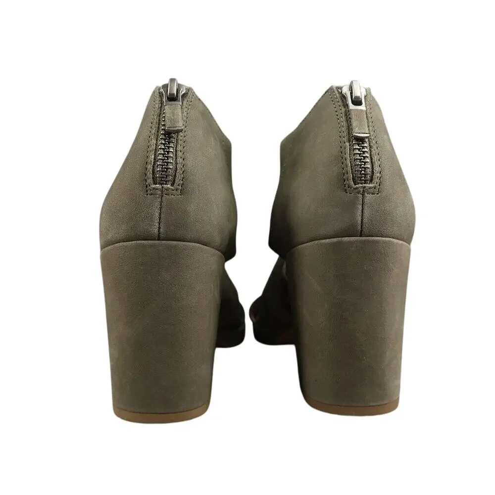 Eileen Fisher Shoes Womens 7.5 Sandal Block Heel Fashion Marla Leather Olive Zip